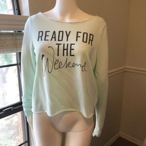 Victoria’s Secret PINK long sleeve top! Mint green! “Ready for the weekend” XS
